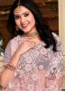 Peach Resham Embroidered Saree In Net