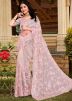 Peach Resham Embroidered Saree In Net