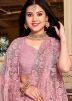 Pink Resham Floral Embroidered Net Saree