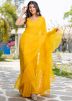 Yellow Embroidered Ruffle Saree In Georgette