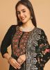 Black Embroidered Pant Suit Set In Velvet