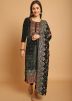 Black Embroidered Pant Suit Set In Velvet