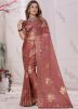 Red Georgette Saree In Sequins Embroidery