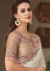 White Embroidered Saree In Silk