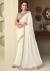 White Embroidered Saree In Silk