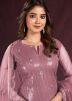 Pink Sequins Embellished Pant Suit In Net