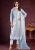 Blue Sequins Work Net Pant Style Suit