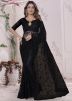 Black Resham Embroidered Net Saree