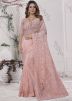 Peach Net Saree In Resham Embroidery