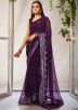Purple Georgette Saree In Sequins Embroidery