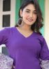 Purple Readymade Plain Pant Suit In Cotton