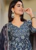 Readymade Digital Printed Cotton Anarkali Suit In Blue