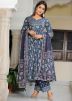 Readymade Digital Printed Cotton Anarkali Suit In Blue
