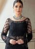 Black Embroidered Suit Set In Net
