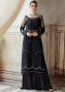 Black Embroidered Suit Set In Net