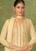 Cream Thread Embroidered Georgette Pant Suit