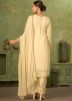 Cream Thread Embroidered Georgette Pant Suit