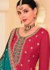 Crimson Red Embroidered Pant Suit In Chiffon 
