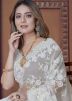 White Beads Work Saree in Net