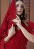 Red Net Saree In Beads Work