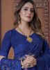 Blue Embroidered Saree In Net