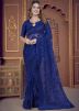 Blue Embroidered Saree In Net