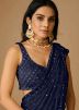 Navy Blue Sequins Embellished Net Saree