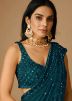 Blue Sequins Embellished Saree In Net