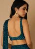 Blue Sequins Embellished Saree In Net