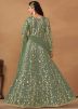 Sage Green Embroidered Slitted Net Pant Suit