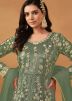 Sage Green Embroidered Slitted Net Pant Suit