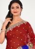 Red & blue Half N Half Georgette Saree In Stone Work