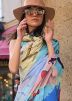 Blue Crape Saree In Abstract Print