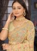 Cream Thread Embroidered Saree In Net