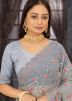 Grey Heavy Pallu Net Saree