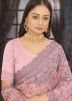 Pink Net Saree With Embroidered Pallu