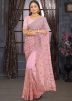 Pink Net Saree With Embroidered Pallu