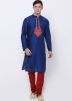 Readymade Blue Dupion Silk Kurta Churidar Set