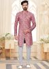 Pink Asymmetric Digital Printed Indowestern Sherwani Set
