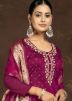 Magenta Stone Embellished Pant Suit In Art Silk