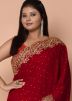 Peach & Red Half N Half Embroidered Saree