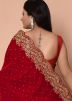 Peach & Red Half N Half Embroidered Saree