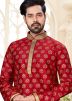 Readymade Maroon Printed Dupion Silk Kurta With Churidar