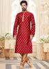 Readymade Maroon Printed Dupion Silk Kurta With Churidar