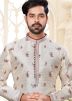 Readymade White Printed Dupion Silk Kurta With Churidar