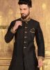 Readymade black art silk sherwani with dhoti