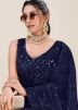 Navy Blue Sequins Work Net Saree