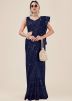 Navy Blue Sequins Work Net Saree