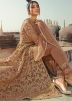 Beige Embroidered Bell Sleeved Slit Style Pant Suit