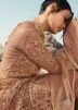 Beige Embroidered Bell Sleeved Slit Style Pant Suit